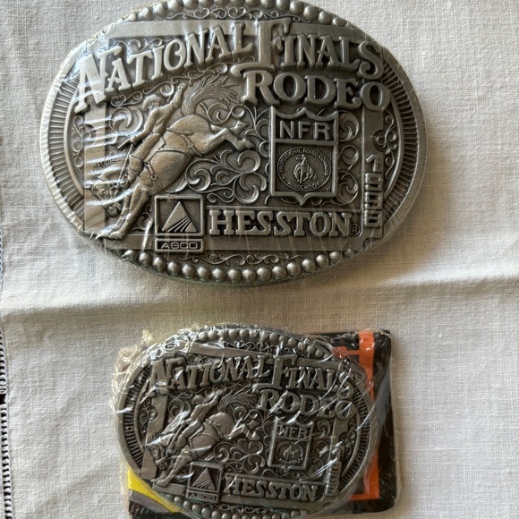 Hesston 1998 Silver Adult & Child Set National Finals Rodeo Belt Buckles… - Picture 1 of 7